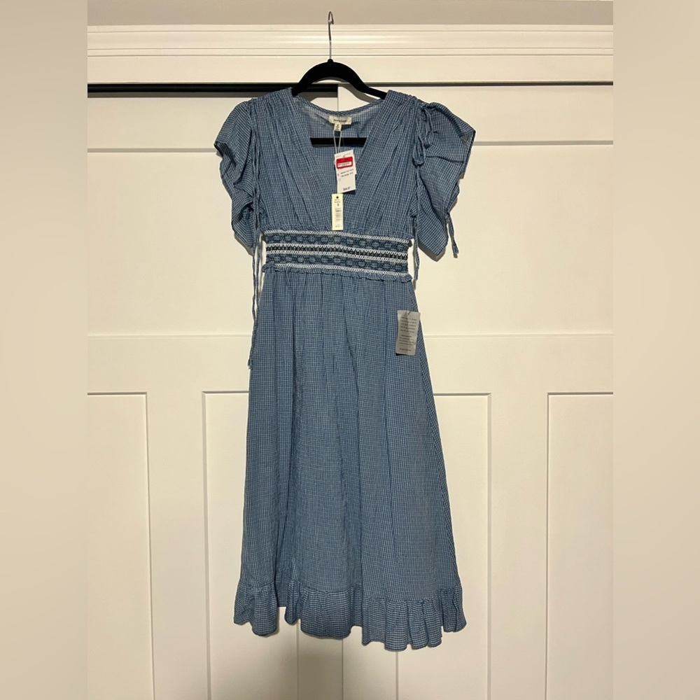 MAX STUDIO Gingham Yarn-Dye Flutter Sleeve Prairie Style Maxi Dress NWT